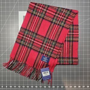 Ballantrae 100% Lambswool Scarf Stewart Royal Plaid 62x10 New NWT Red Scotland